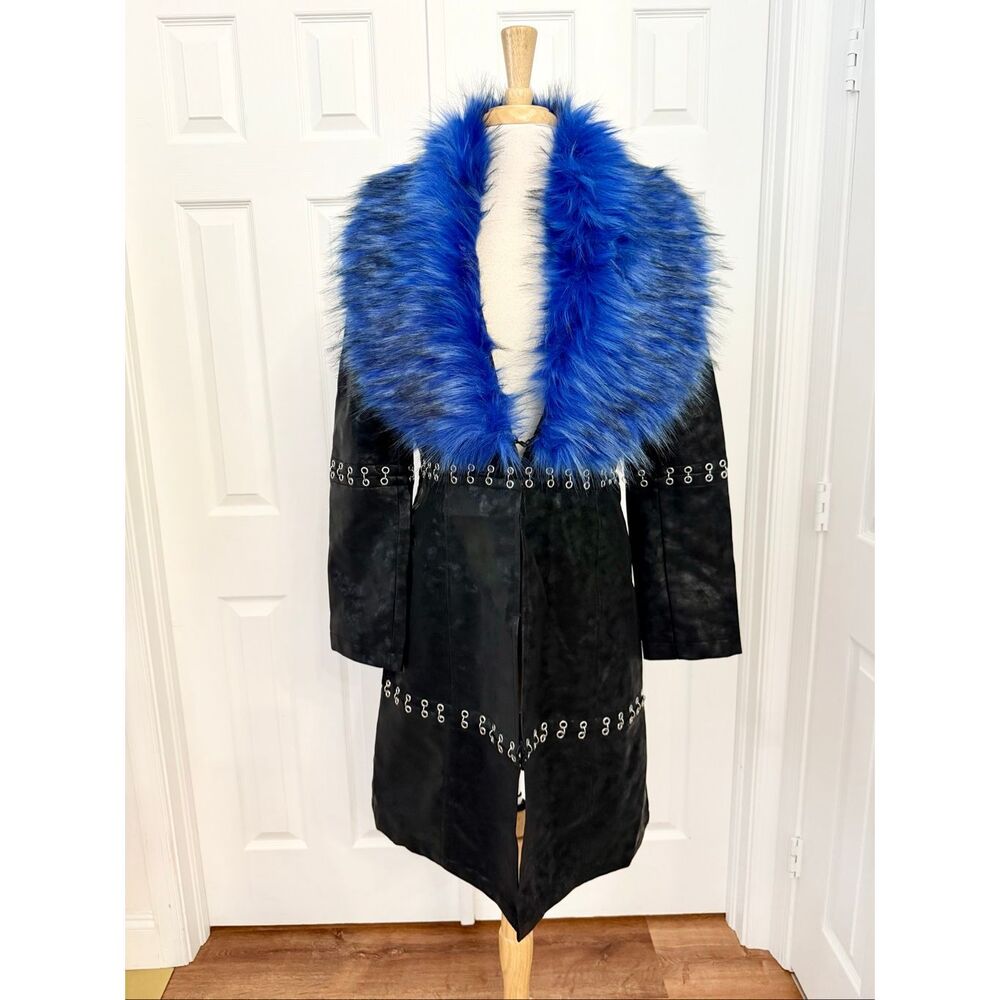 Current Mood Dolls Kill Jewel Of Jersey Faux Fur Rivets Jacket Trench Coat L NWT